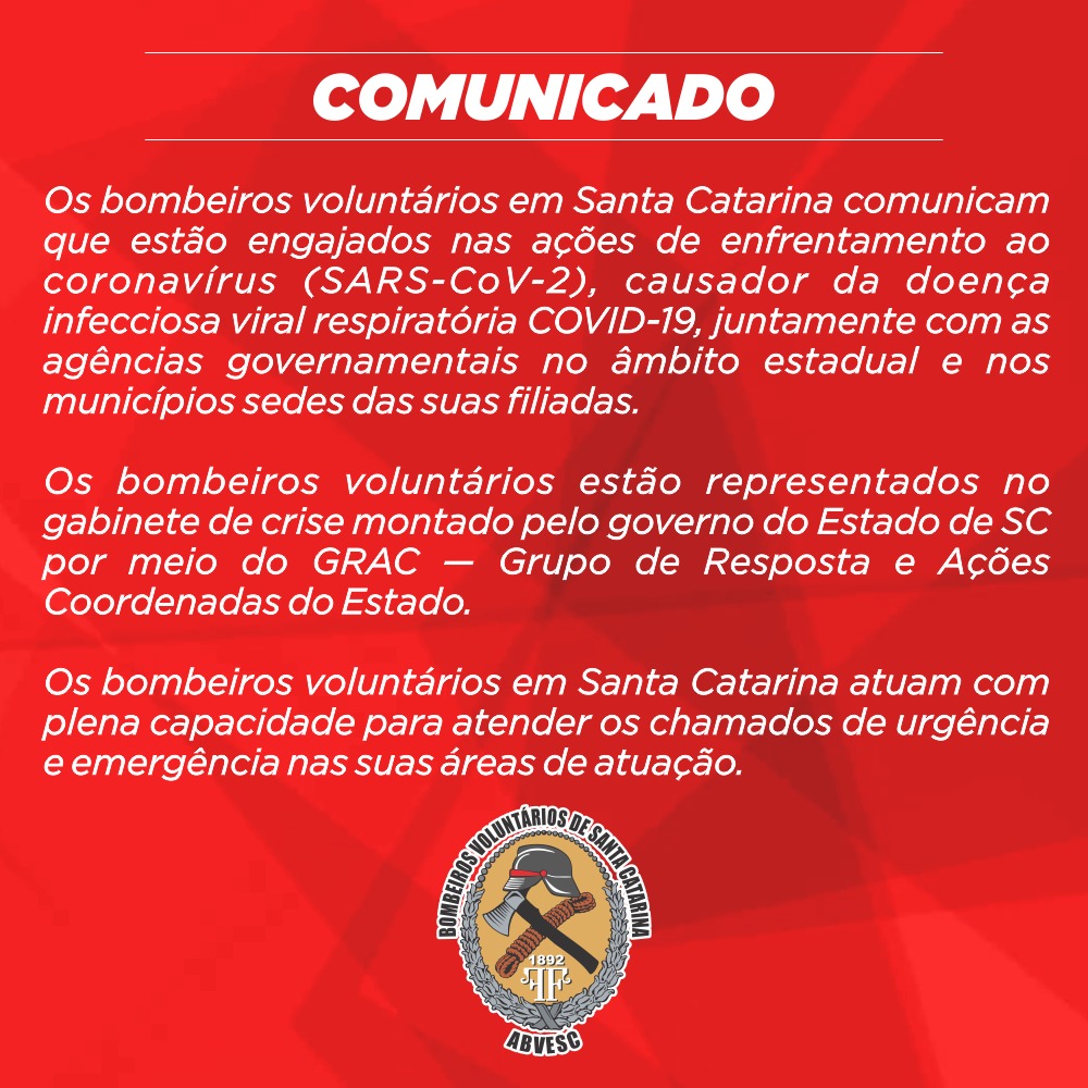 Bombeiros Voluntários engajados nas ações de enfrentamento ao novo coronavíus 0